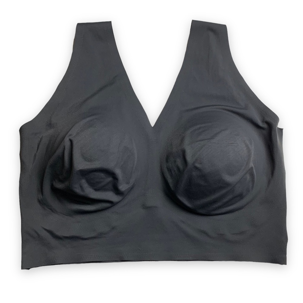True & Co. True Everybody Black V-Neck Wire-Free Pullover Wide Strap Bra 2X